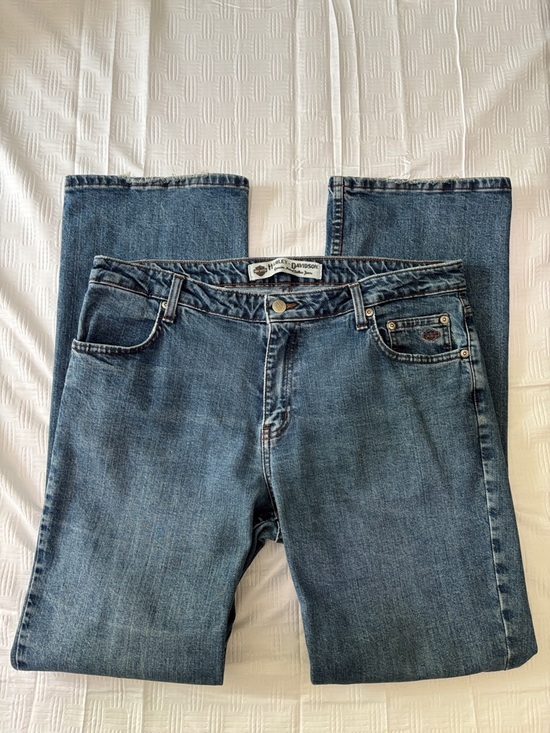 Harley-Davidson Denim - Harley-Davidson VTG Jeans Bootcut Women 14 Black Leather Patch 5 Pocket Zip fly